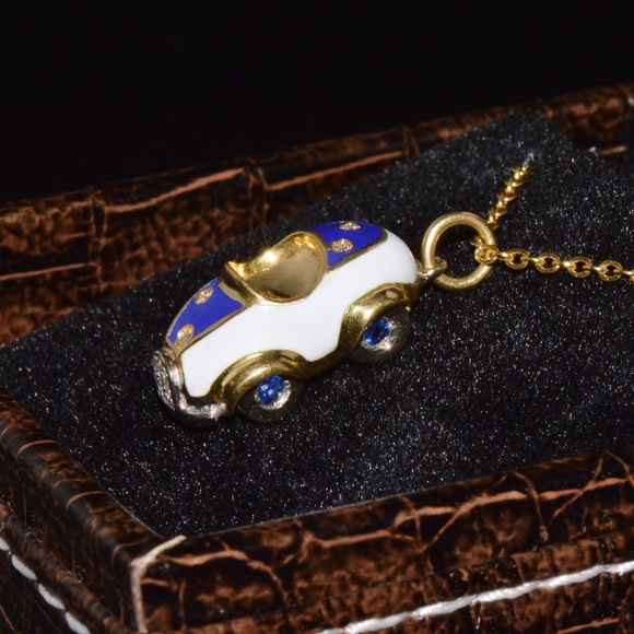 AARON BASHA NATURAL DIAMOND SAPPHIRE & ENAMEL SOLID 18K GOLD LUXURY CAR CHARM - Picture 10 of 11